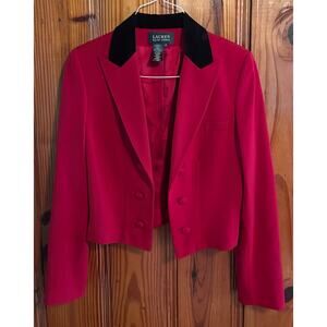 Vintage Ralph Lauren Highland Riding Red Cropped Wool Jacket Blazer Size 12
